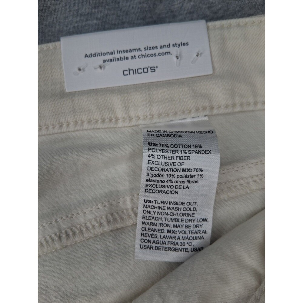 NWT Chico’s Boyfriend Crop Jeans Cream Denim Stretch Pants Piping Detail 2 US 12 - Picture 14 of 15